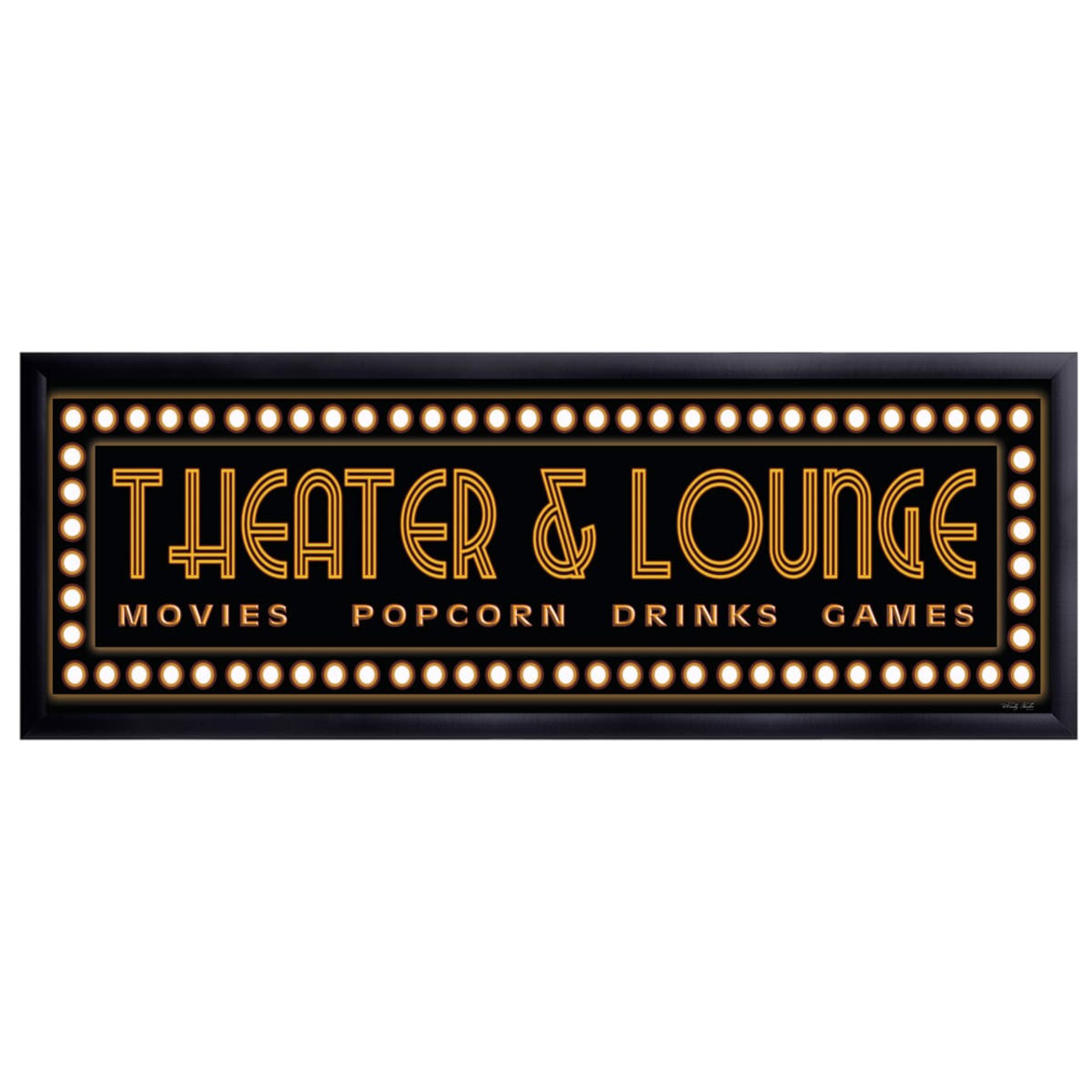 6" x 36" Theater Sign Framed Wall Art, Contemporary Home Theater Movie Décor, Glass Facing and Hanging Hardware Included
